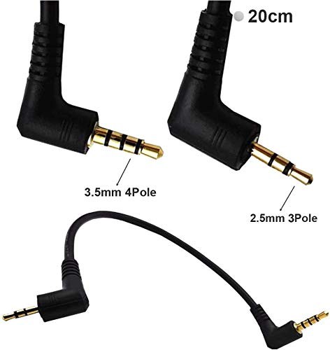 10inch 2.5mm to 3.5mm Stereo Audio Cable,90 Degree Right Angle 3.5mm 4 Pole Male to 2.5mm 3 Pole Male Headset Stereo Audio Aux Extender Stereo Jack Cable,Gold Connector