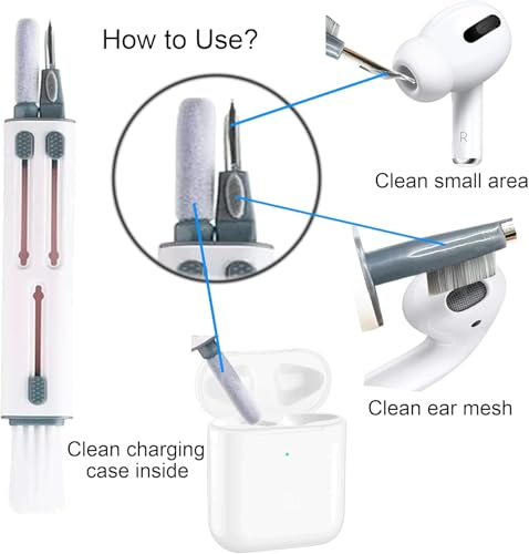 Cleaner Kit for Airpods Pro Series - Multi-Function Cleaning Pen Tool for Earbuds 3 2 1 Headphone iPhone Camera Electronic Devices, with Soft Brush Flocking Sponge, White