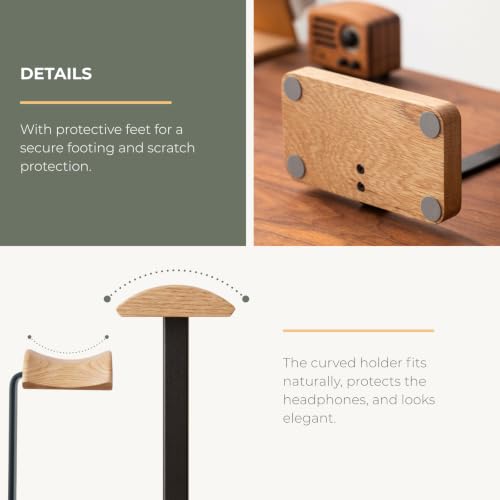 muso wood Oak Headphone Stand, Wood Headset Stand with Storage Base | Desk Holder for Gaming & Office, Compatible with AirPods Max, Bose, Razer Headsets - color: Oak wood