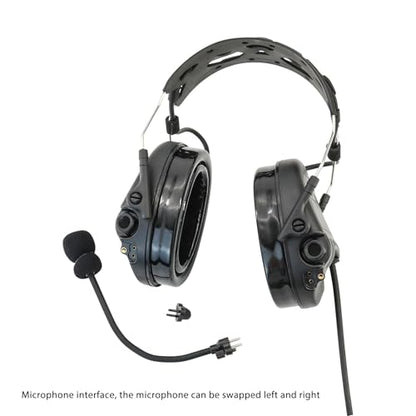 TAC300 Noise Cancelling Tactical Headset, Detachable Headband, 2Pin PTT for Airsoft Hearing Protection - color: Black