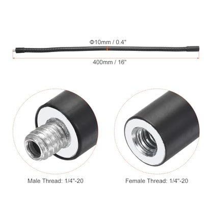 PATIKIL 16" Gooseneck, 1/4"-20 Female to Male Thread Metal Universal Hose Flexible Arm Gooseneck Tube Extension Holder for Action Camera, Phone, Microphone, Black - size: 16 Inch
