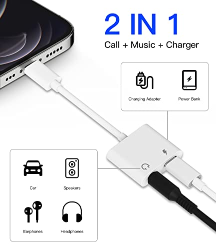 Lightning to 3.5mm Headphone Jack 2 in 1 Adapter for iPhone 14 13 12 11 X 8 7 SE SE2 Earphones Headset Audio for Apple for ipad Splitter Charging AUX Cable Connector Phone Accessories