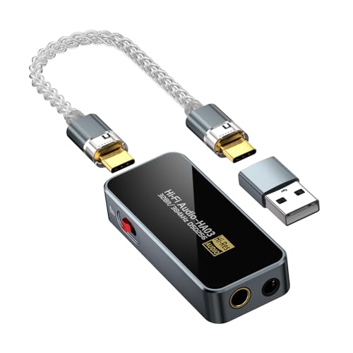 HA03 USB C to Aux Headphone Amp DAC Dongle Dual CS43131 and CB5100 Chips, DAC Hi-Res Amplifier with 4.4MM and 3.5MM Dual Headphones Outputs Portable Balanced DAC for Smart/Laptop/PC/Music Players