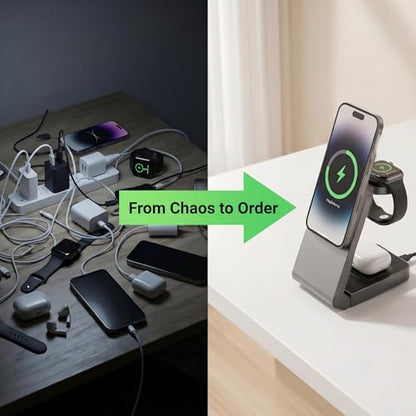 3 in 1 Charging Station for Apple, Wireless iPhone Charging Station for Multiple Devices, Foldable Magnetic Mag-Safe Charging Station for iPhone 17/16/15/14/13/12/pro/pro max,Apple Watch,AirPods