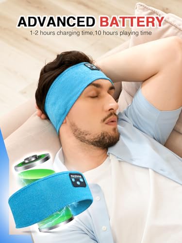 Perytong Sleep Headphones Wireless, Bluetooth Sports Headband Headphones with Ultra-Thin HD Stereo Speakers Perfect for Sleeping,Workout,Jogging,Yoga,Insomnia, Air Travel, Meditation (Azure) - color: Azure