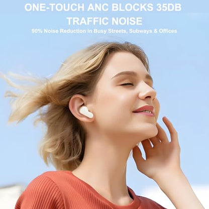 TINGER in-Ear ANC Wireless Earbuds, 35dB Active Noise Canceling Bluetooth Headphones, 24H Playtime Hi-Fi Bass Earphones with IPX4 Waterproof, Built-in Mic for Travel Workout - color: Beige
