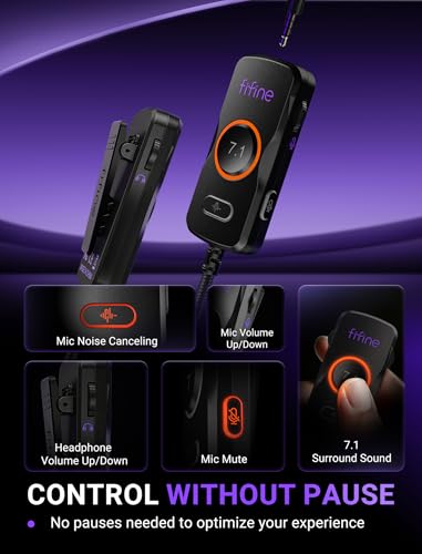 FIFINE H18V Lite Wired Open Back Gaming Headset, for PC, Xbox, PS4/5 | 3.5mm/USB Dual Connectivity, Large 53mm Drivers, Immersive 7.1 Surround, Airy Mesh Earmuffs, Active Noise Canceling Mic - color: Black and purple