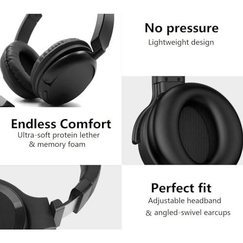 Wireless Bluetooth Headphones with FM Radio, Over-Ear Wireless Headset for TV, Computer & Phone, No Audio Delay Deep Bass Headphone Ultra-Lightweight Design for Teens & Elderly (Black)