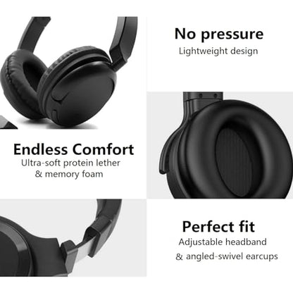 Wireless Bluetooth Headphones with FM Radio, Over-Ear Wireless Headset for TV, Computer & Phone, No Audio Delay Deep Bass Headphone Ultra-Lightweight Design for Teens & Elderly (Black)