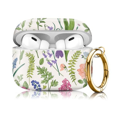 Compatible with Airpod pro 2nd/1st Generation Case Cover with Gold Round Keychain Cute Pattern Hard & Anti Slip Cover for Men Women & Girls（Flower Landscape） - color: Flower Landscape