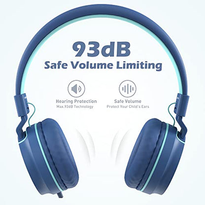 AILIHEN I35 Kids Headphones for School with Mic, 93dB Safe Volume, Blue | Wired On Ear Headphones for Girls Boys, 3.5mm Foldable Lightweight for Classroom Chromebook, Laptop, Computer, Tablet - color: Indigo