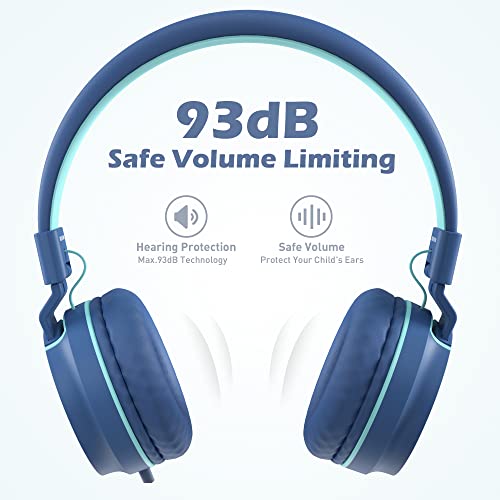 AILIHEN I35 Kids Headphones for School with Mic, 93dB Safe Volume, Blue | Wired On Ear Headphones for Girls Boys, 3.5mm Foldable Lightweight for Classroom Chromebook, Laptop, Computer, Tablet - color: Indigo