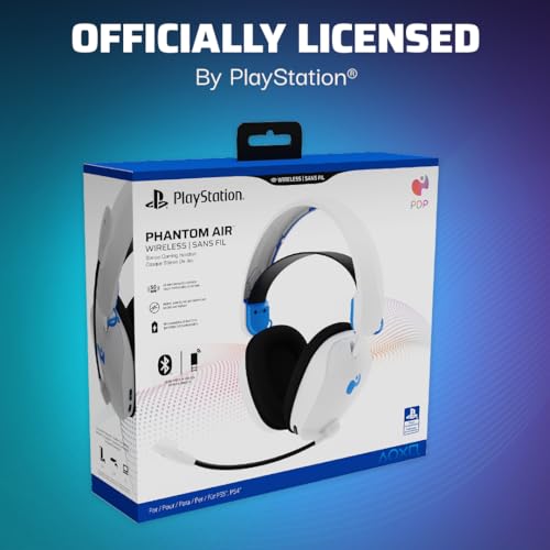 PDP Phantom Air Dual-Mode Wireless Gaming Headset for PlayStation: PS5, PS4, PC, Bluetooth Compatible, Rechargeable 35-Hour Battery, 50mm Drivers, On-ear Headphone Controls, Officially Licensed, White - color: White, style: PlayStation