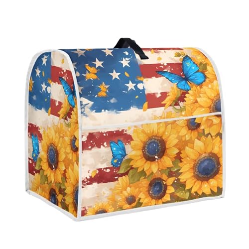 Mixer Cover with Pockets American Flag Sunflower Stain Resistant Dustproof Washable Kitchen Mixer Accessories Coffee Maker Cover - color: American Flag Sunflower-, size: L