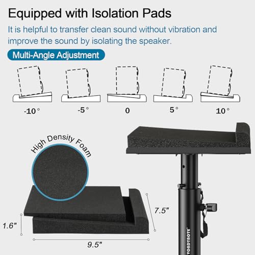 Vondynote Studio Monitor Stands Clamp Speaker Stands with Isolation Pads | Set of 2, Adjustable Height 9"-14", Desktop Speaker Stands against the Wall, Desk Clamp Mount, with Isolation Pads