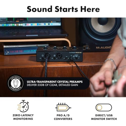 M-AUDIO M-Track Duo HD USB-C Audio Interface | 2 XLR/TRS Inputs, 2 TRS Outputs, 24-Bit/192kHz, Software Suite, for Production and Recording - size: HD Audio Interface, style: Interface Only