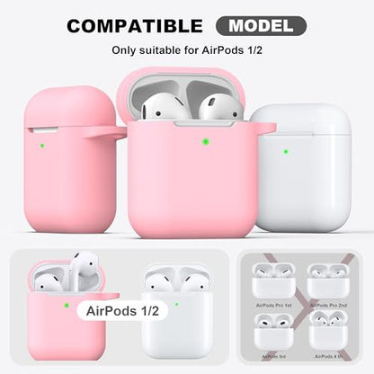 for AirPods 2nd/1st Case Silicone Cover, Pink | Compatible with Apple AirPods 2nd/1st (2019/2016) Generation with Keychain & Cleaner Kit, Wireless Charging Compatible - color: E1-Pink