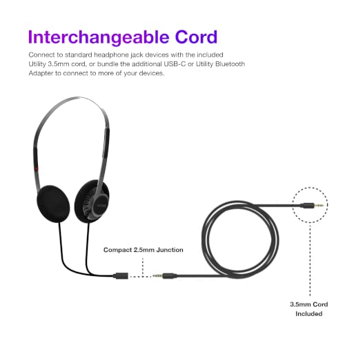 Koss KPH40 Utility On-Ear Headphones, Stealth Grey, Interchangeable Cord | Lightweight, Ultra-Wide Frequency Response, Stainless Steel Adjustable Headband - color: Stealth Black