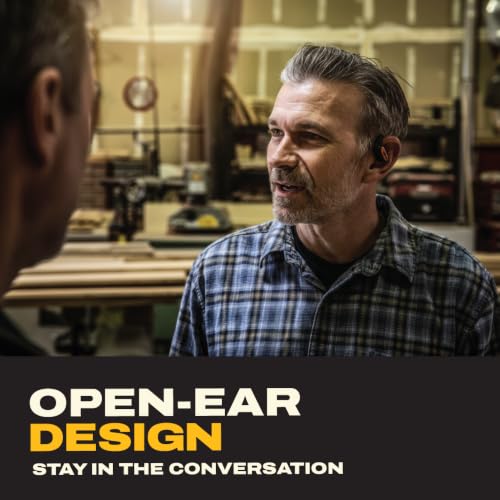 DEWALT Heavy Duty Open Ear Headphones, Bluetooth 5.3 Wireless Earbuds IP55, 44Hrs Runtime, Jobsite Premium Sound True Wireless Air Conduction Open Ear Earbuds with Earhooks for Worksites and Workouts