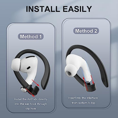 2 Pairs AirPods Ear Hooks for AirPods Pro 2 1 AirPod 4-1, Black | Upgraded Anti Slip Sports Clip Hooks, Full Button Access, Friendly to Glasses Wearers, Comfortable, Easy Install & Take off - color: Black