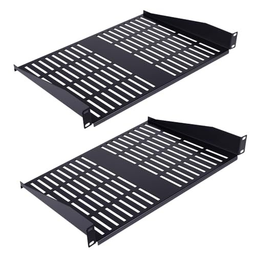 2PCS 1U Server Rack Shelf, Suitable for 19" Network Equipment Racks and Cabinets, Ventilated Cantilever Tray, Depth of 12 inches, Well-Ventilated (12") - size: 12"