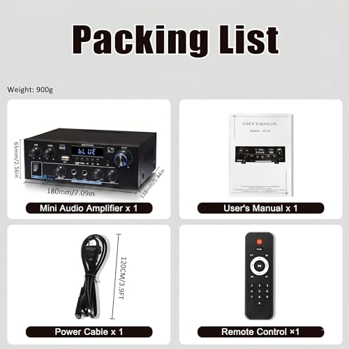 AK55 Stereo Audio Amplifier,600W 2 Channel with Bluetooth 5.0 | Power Stereo Amplifier Receiver with USB,RCA,AUX,MIC,Echo,Coax,Optical Input for Garage, Studio,Home Theater Speakers - color: Black