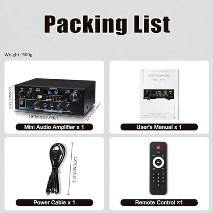 AK55 Stereo Audio Amplifier,600W 2 Channel with Bluetooth 5.0 | Power Stereo Amplifier Receiver with USB,RCA,AUX,MIC,Echo,Coax,Optical Input for Garage, Studio,Home Theater Speakers - color: Black