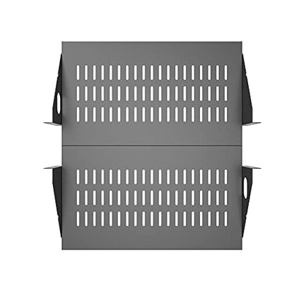 2U Cantilever Server Rack Shelf 2 Piece Set Center Weighted | Steel 19 Inch Vented Rack Mount Tray 10" Deep for AV/Data Network Equipment Enclosure, 110lb Capacity(2U2PC10V, black) - size: 2U2PC10V