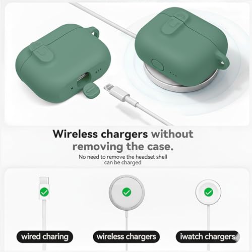 for AirPods 4 Case Cover with Cleaner Kit, Soft Silicone Cover for AirPods 4 Comes with Magnetic Lid Lock & Keychain-Solid for Women/Men,Pine Green - color: C1-Magnetic Pine Green