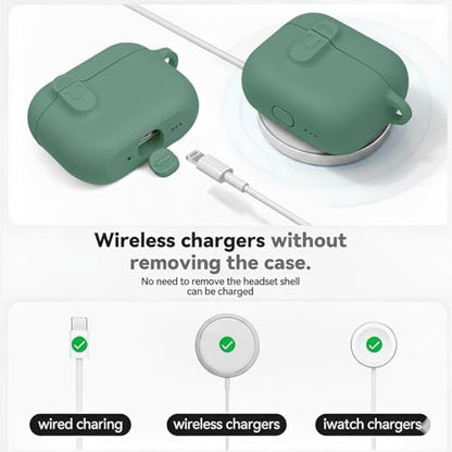 for AirPods 4 Case Cover with Cleaner Kit, Soft Silicone Cover for AirPods 4 Comes with Magnetic Lid Lock & Keychain-Solid for Women/Men,Pine Green - color: C1-Magnetic Pine Green