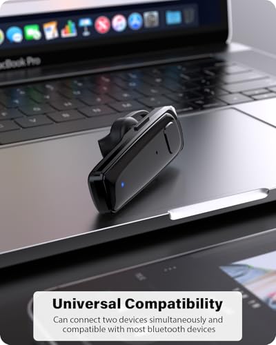 Bluetooth Headset, Single Ear Business Earbuds, V5.3 Hands-Free Earphones with Hook, 16 Hrs Talk Time Wireless Earbuds, Bluetooth Earpiece with Built-in Mic for Driving/Business/Office/Truck Driver - color: Black