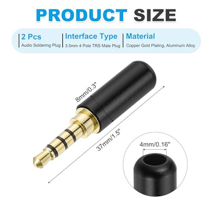 MECCANIXITY 2Pcs 3.5mm Replacement Repair Plug Jack, 4 Pole Metal Stereo Male Plug 3.5mm Solder DIY Audio Cable Connector for Headphone Earphone Microphone Cable Repair, Bright Black - color: Bright Black
