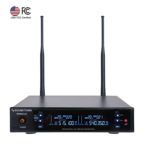 Sound Town Metal 200 Channels UHF Wireless Microphone System with 2 Handheld Microphones and Auto Scan, for Church, School, Outdoor Wedding, Meeting, Party and Karaoke (SWM26-U2HH) - color: Gloss Black