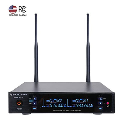 Sound Town Metal 200 Channels UHF Wireless Microphone System with 2 Handheld Microphones and Auto Scan, for Church, School, Outdoor Wedding, Meeting, Party and Karaoke (SWM26-U2HH) - color: Gloss Black