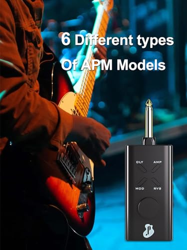 Guitar Headphone Amp, Mini Guitar Headphone Amplifier USB Rechargable Portable Pocket Guitar Amplifier with 24 Guitar Effects (Black) - color: Black