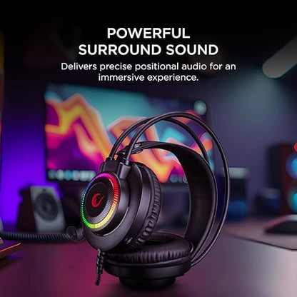 Rampage X-Jammer Wired Gaming Headset – 50mm Drivers, Powerful Stereo Sound, Flexible Mic, Noise Reduction Ear Pads, Rainbow LED, 3.5mm + USB, Multi-Platform Compatibility - color: Black 2