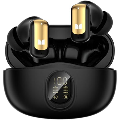 Monster N-Lite 217 Wireless Earbuds, Bluetooth 6.0 Stereo Headphones with Powerful Bass, Built-in Smart Noise Cancelling Mic for Clear Calls, Comfortable Fit, 32H Playtime, IPX5 Waterproof, Black