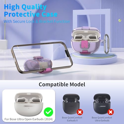 for Bose Ultra Open Earbuds Case with Secure Lock & Phone Stand, Soft TPU Shockproof Protective Clear Case for Bose Open Ear Earbuds Accessories with Cleaning Pen & Keychain (Clear Purple) - color: Clear Light Purple