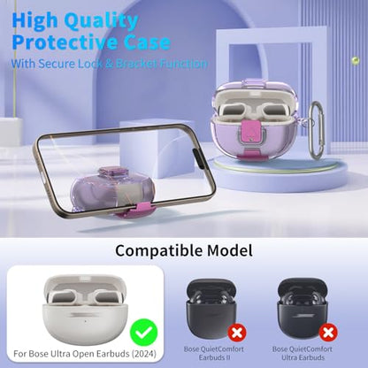 for Bose Ultra Open Earbuds Case with Secure Lock & Phone Stand, Soft TPU Shockproof Protective Clear Case for Bose Open Ear Earbuds Accessories with Cleaning Pen & Keychain (Clear Purple) - color: Clear Light Purple