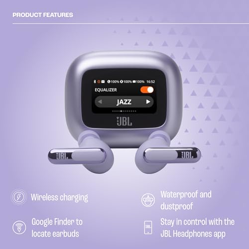 JBL Live Beam 3 - True wireless noise-cancelling stick-closed earbuds, 48Hrs total playback, Wireless Charging, 6 Mics for perfect calls, Multi-point connection, IP55 waterproof and dustproof (Purple) - color: Purple