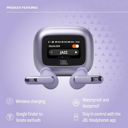 JBL Live Beam 3 - True wireless noise-cancelling stick-closed earbuds, 48Hrs total playback, Wireless Charging, 6 Mics for perfect calls, Multi-point connection, IP55 waterproof and dustproof (Purple) - color: Purple