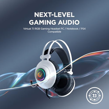 Rampage RM-K1 Pulsar 7.1 Virtual Surround Sound RGB Gaming Headset – 50mm Drivers, Flexible Microphone, Noise Isolation, Comfortable Over-Ear Design – USB Wired (White) - color: White