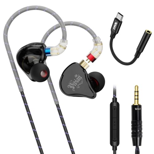 Balanced HiFi IEM with 3.5mm+USB C,Wired Gaming Earbuds,in Ear Monitor Headphones with Mic,Noise Isolating,Deep Bass/Rich Mids/Clear Highs for Apple iPhone 15 16 17/IPad/Mac/PC/Laptop/Xbox/PS5/Switch - color: Black