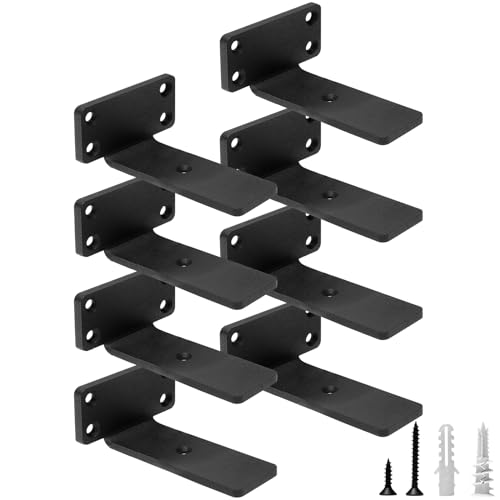 HITOMEN Heavy Duty Floating Shelf Brackets, 4-Inch (1/5'' Thick) Hidden Shelves Hardware, Iron L Brackets, Rustic Industrial Black Metal Wall Shelving Supports, 8 Pack - size: 4 Inch, style: 8 Pack