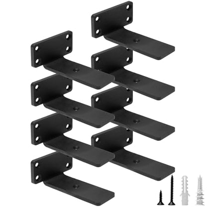 HITOMEN Heavy Duty Floating Shelf Brackets, 4-Inch (1/5'' Thick) Hidden Shelves Hardware, Iron L Brackets, Rustic Industrial Black Metal Wall Shelving Supports, 8 Pack - size: 4 Inch, style: 8 Pack