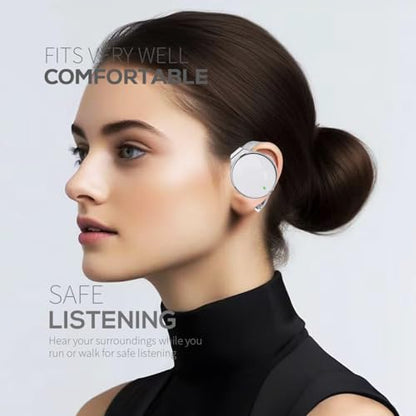 Open Ear Hook Headphones, 52Hrs Playtime Bluetooth Earbuds, Bluetooth 5.4, | On Ear Headphones, Clip-on Earphones Dual Device Pairing for Workout Office Travel - color: White