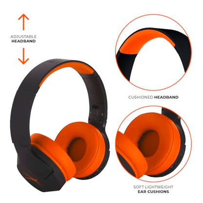 Altec Lansing Kid Safe Noise Cancelling Wireless Headphones 15H Battery, 85dB Volume Limit, Foldable Design Powerful Sound, Active Noise Cancellation Perfect for Kids Ages 7+ - color: Black/Orange