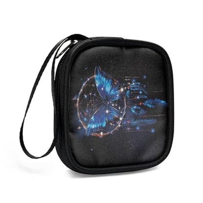 Butterfly Wind Chime Portable Earphone Case Zipper Pouch Universal Square Earbud Carrying Bag with Mesh Inner Pocket for Headset Earphone Flash Drive Charging Cable Key - color: Butterfly and Wind Chime