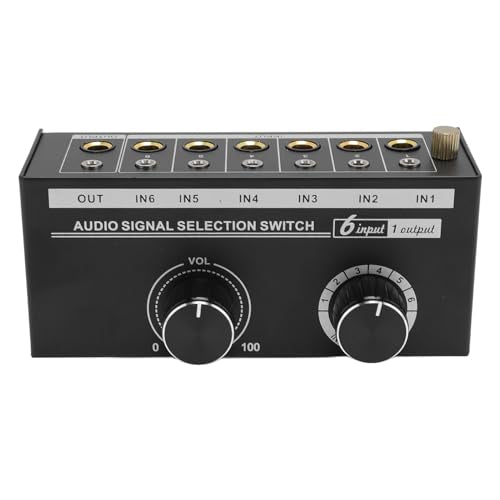6 Way Sound Switcher, 6 Input 1 Output Sound Switcher Volume Control 3.5mm 6.35mm Sound Signal Selector