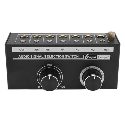 6 Way Sound Switcher, 6 Input 1 Output Sound Switcher Volume Control 3.5mm 6.35mm Sound Signal Selector